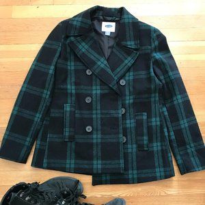 Old Navy Green Plaid Peacoat
